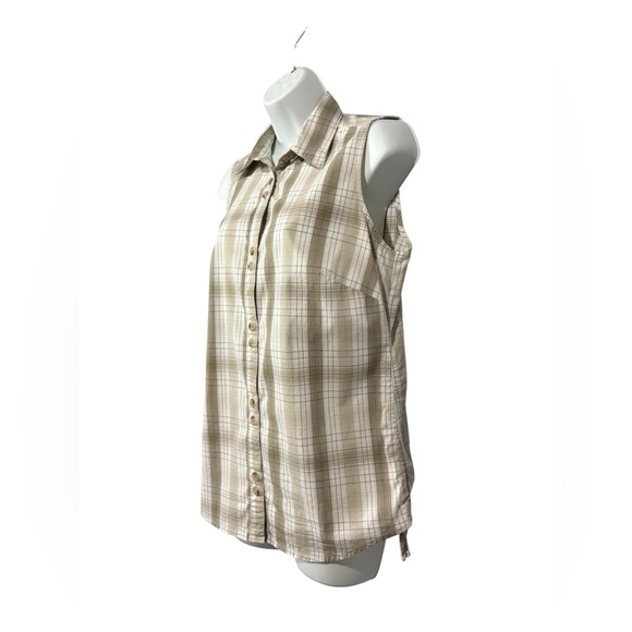 NEW, Columbia Sportswear, Sleeveless Button-Down Plaid Shirt, Size M, Beige - Picture 5 of 9
